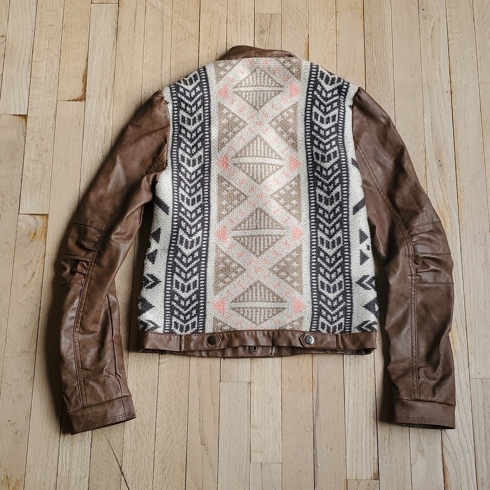Altar'd State Faux Leather Moto Jacket with Aztec Back Sz Small